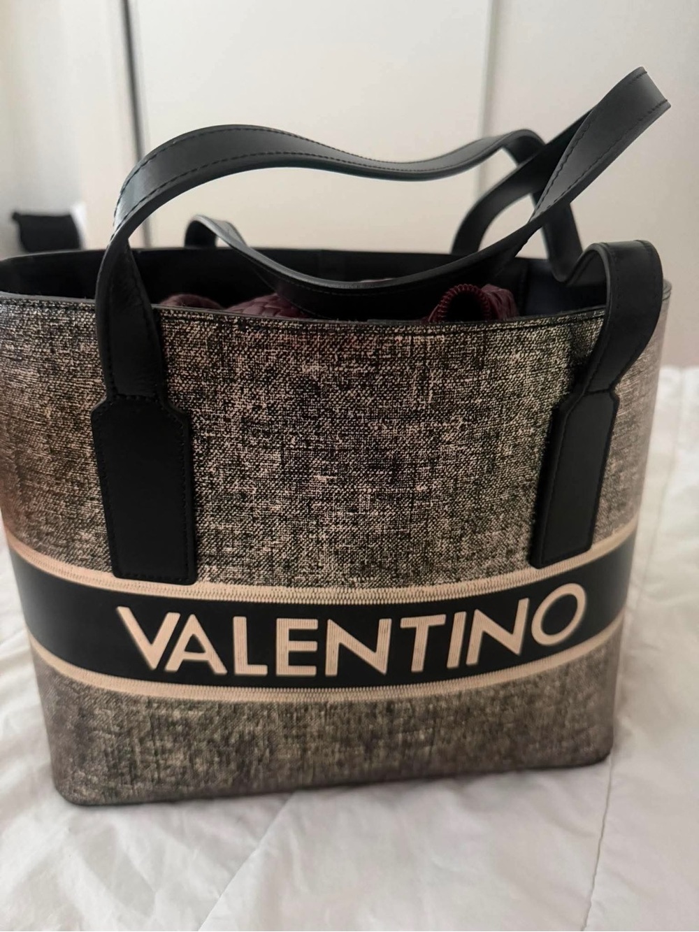 Valentino Beige and Black Logo Tote